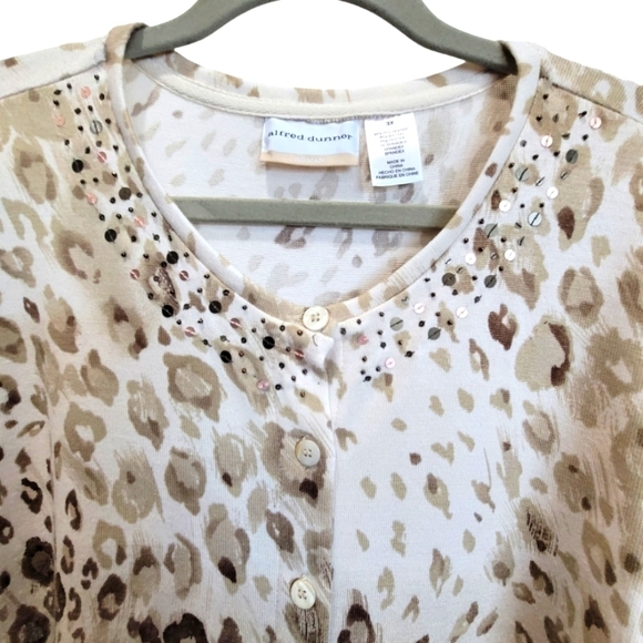 ALFRED DUNNER 3X Beaded Embellished Animal Print Button Down Cardigan - Picture 3 of 8